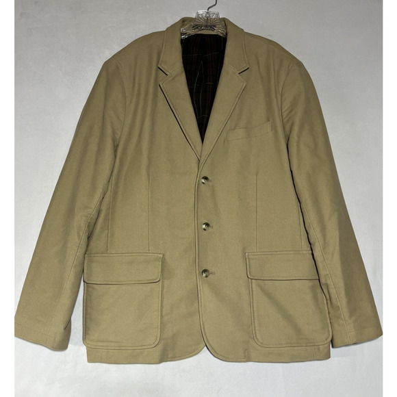 LL Bean Brushed Cotton Khaki Blazer Field Jacket Mens 46R Flannel Lined Sport - Picture 1 of 16